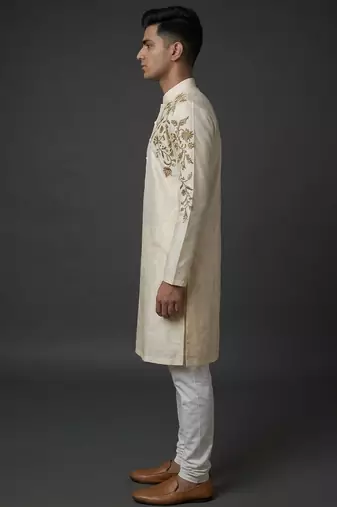 Cream silk kurta set for men's