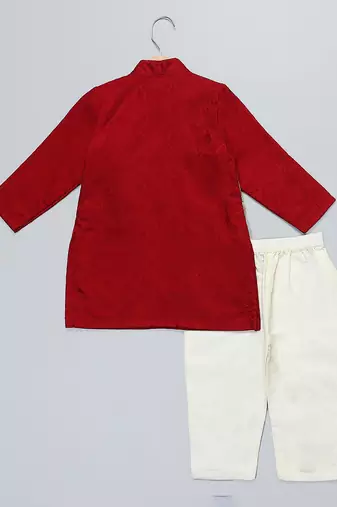 Maroon printed cotton silk father son kurta combo set