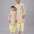 Off white printed cotton silk yellow father son dhoti kurta combo set
