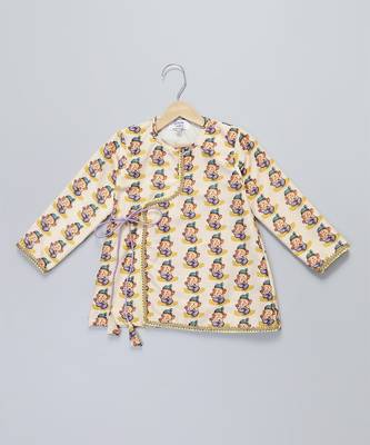 Off white printed cotton silk yellow father son dhoti kurta combo set 2