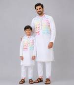 White heart printed cotton father son kurta combo set