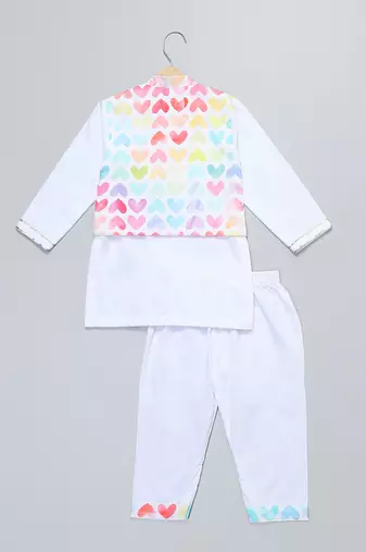 White heart printed cotton father son kurta combo set