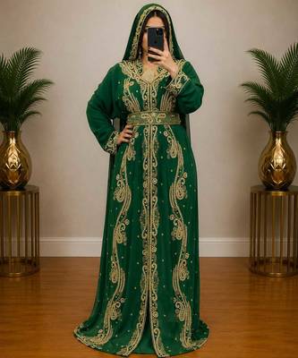 Emerald Green Heavy Gold Embroidered Moroccan Kaftan 1