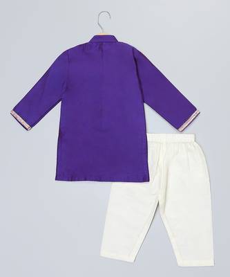 Indigo purple embroidered cotton father son kurta combo set 2