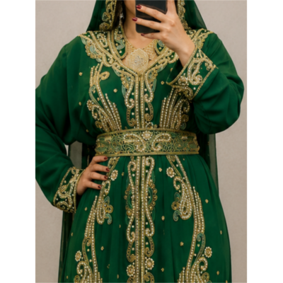Emerald Green Heavy Gold Embroidered Moroccan Kaftan 2