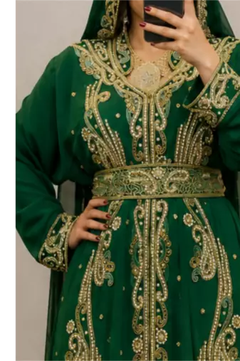 Emerald Green Heavy Gold Embroidered Moroccan Kaftan