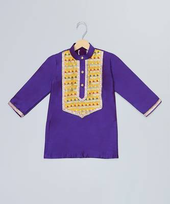 Indigo purple embroidered cotton father son kurta combo set 3