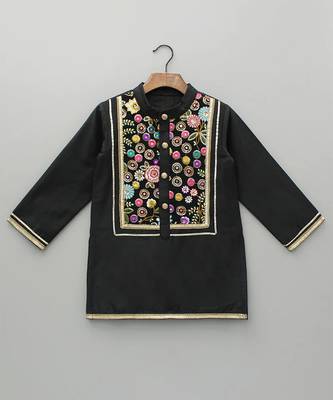 Black embroidered cotton father son kurta combo set 2