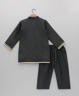 Black embroidered cotton father son kurta combo set 3