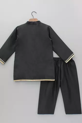 Black embroidered cotton father son kurta combo set