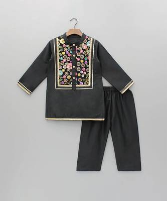 Black embroidered cotton father son kurta combo set 4