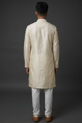 Cream silk kurta set for men's 3