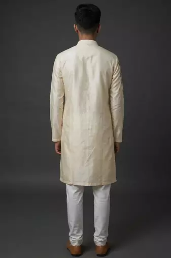 Cream silk kurta set for men's
