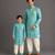 Aqua blue printed cotton silk father son kurta combo set