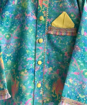 Aqua blue printed cotton silk father son kurta combo set 3