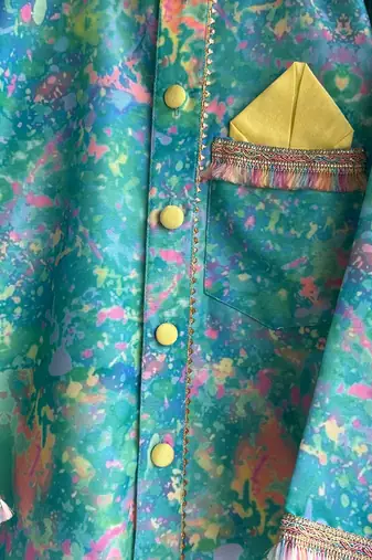 Aqua blue printed cotton silk father son kurta combo set