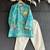 Aqua blue printed cotton silk father son kurta combo set