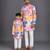 White multicolor printed cotton silk father son kurta combo set