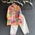 White multicolor printed cotton silk father son kurta combo set