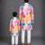 White multicolor printed cotton silk father son kurta combo set