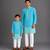 Turquoise blue embroidered cotton silk father son kurta combo set