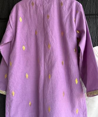Lavender floral printed cotton silk father son kurta combo set 2