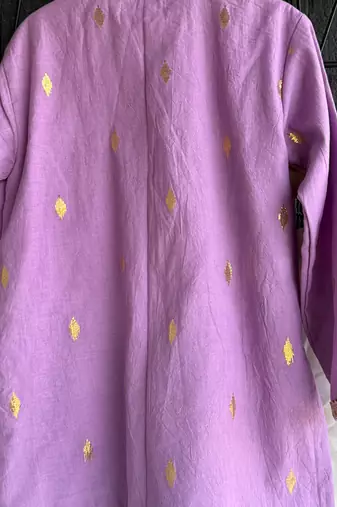 Lavender floral printed cotton silk father son kurta combo set