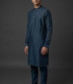 Navy blue silk kurta set for men's