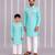 Aqua blue printed cotton silk father son kurta combo set