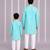 Aqua blue printed cotton silk father son kurta combo set