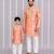 Peach pink floral printed cotton silk father son kurta combo set