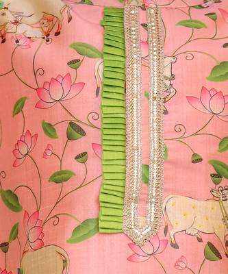 Peach pink floral printed cotton silk father son kurta combo set 2