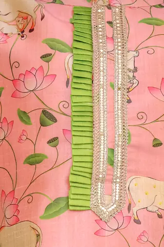 Peach pink floral printed cotton silk father son kurta combo set