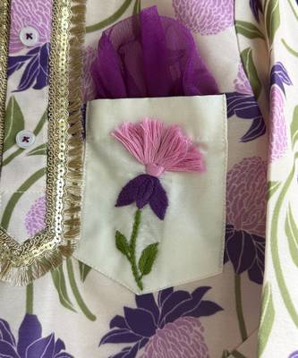 Purple off white printed cotton silk father son kurta combo set 3