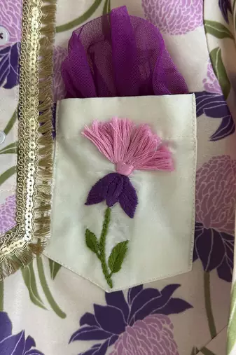 Purple off white printed cotton silk father son kurta combo set