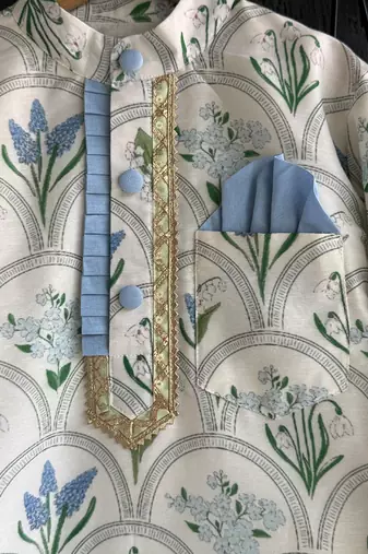 Powder blue floral printed cotton silk father son kurta combo set