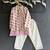 Off white purple printed cotton silk father son kurta combo set