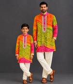 Multicolor printed cotton silk father son kurta combo set