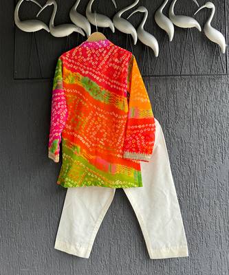 Multicolor printed cotton silk father son kurta combo set 2