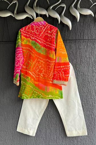 Multicolor printed cotton silk father son kurta combo set