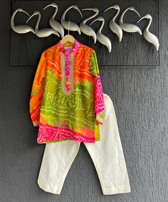Multicolor printed cotton silk father son kurta combo set 4