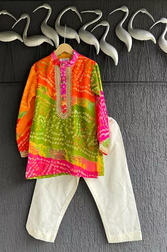 Multicolor printed cotton silk father son kurta combo set