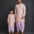 Off white purple printed cotton silk father son dhoti kurta combo set