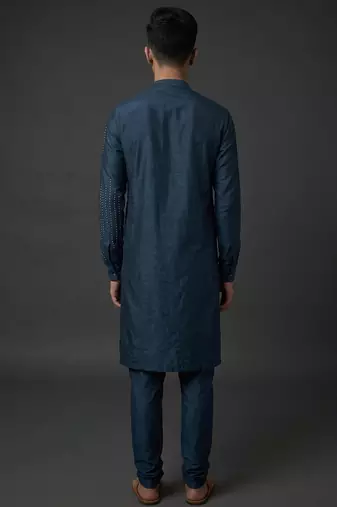 Navy blue silk kurta set for men's
