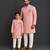 Peach pink printed cotton silk father son kurta combo set