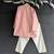 Peach pink printed cotton silk father son kurta combo set