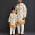 Off white yellow floral printed cotton silk father son kurta combo set