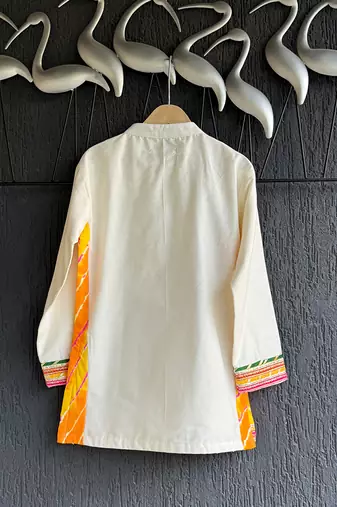 Off white embroidered cotton silk father son kurta combo set