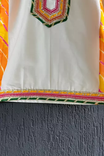 Off white embroidered cotton silk father son kurta combo set