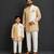 Off white yellow printed cotton silk father son kurta combo set